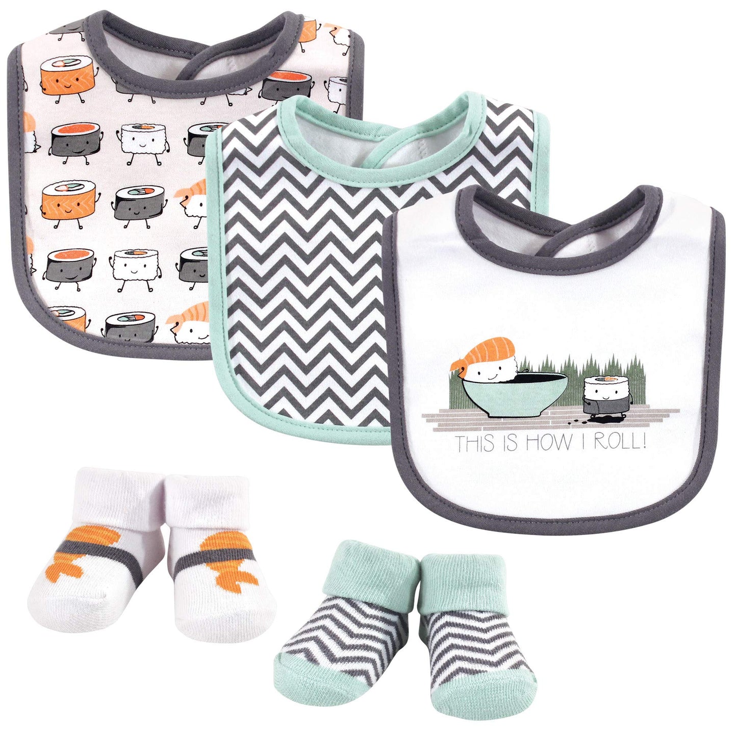 Hudson Baby Unisex Baby Cotton Bib And Sock Set, Sushi, One Size