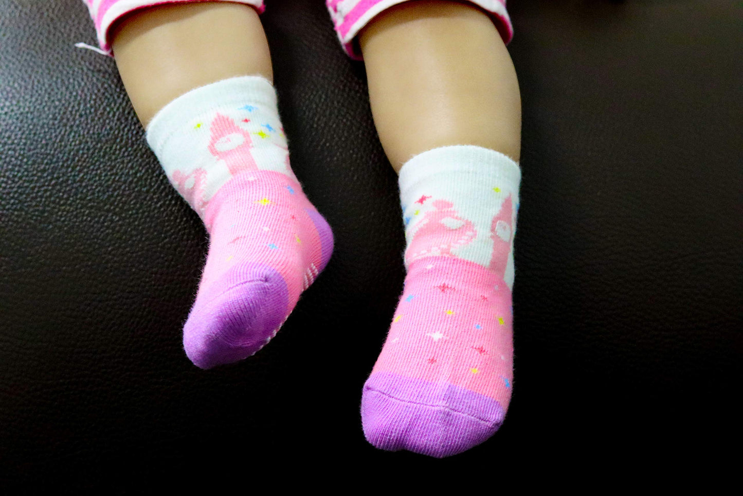 Rative Non Skid Anti Slip Cotton Dress Crew Socks With Grips For Baby Infant Toddler Kids Girls (6-12 Months, Rg-92X)