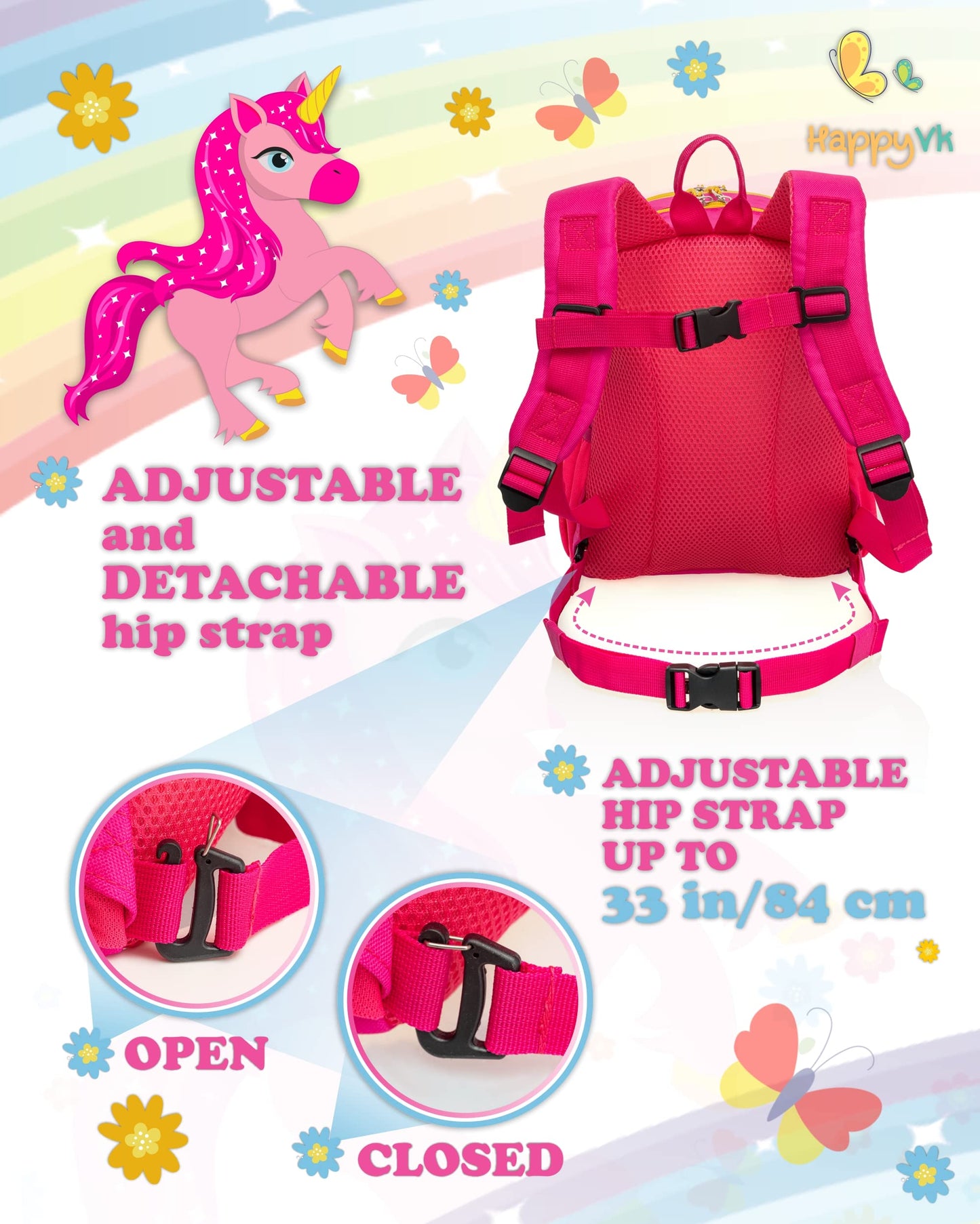 Happyvk Backpack With Leash For Kids-Anti Lost Walking Toddler Leash-Unicorn Design-For 1-4 Years Old Girls