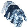 Honestbaby 3-Pack Organic Cotton Long Sleeve Side-Snap Kimono Onesies Bodysuits, Tie Dye Blues, 6-9 Months