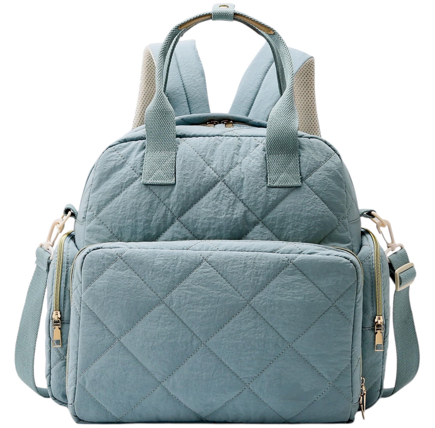 Tristan Home Quilted Diaper Bag Backpack - Insulated Bottle Pockets, Maternity Hospital Travel Bag for Moms (Muted Blue)