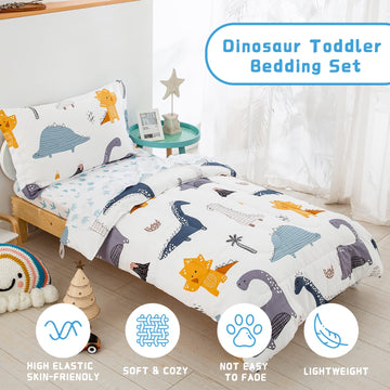 Wongs Bedding Dinosaur Toddler Bedding Set Ultra Soft Microfiber Toddler Comforter For Baby Girls Boys 4 Pieces Includes Comfort