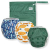Noras Nursery Reusable Swim Diapers and Wet Bag - One Size Fully Adjustable - Harbor Hues Unisex 3 Pack with Wet Bag