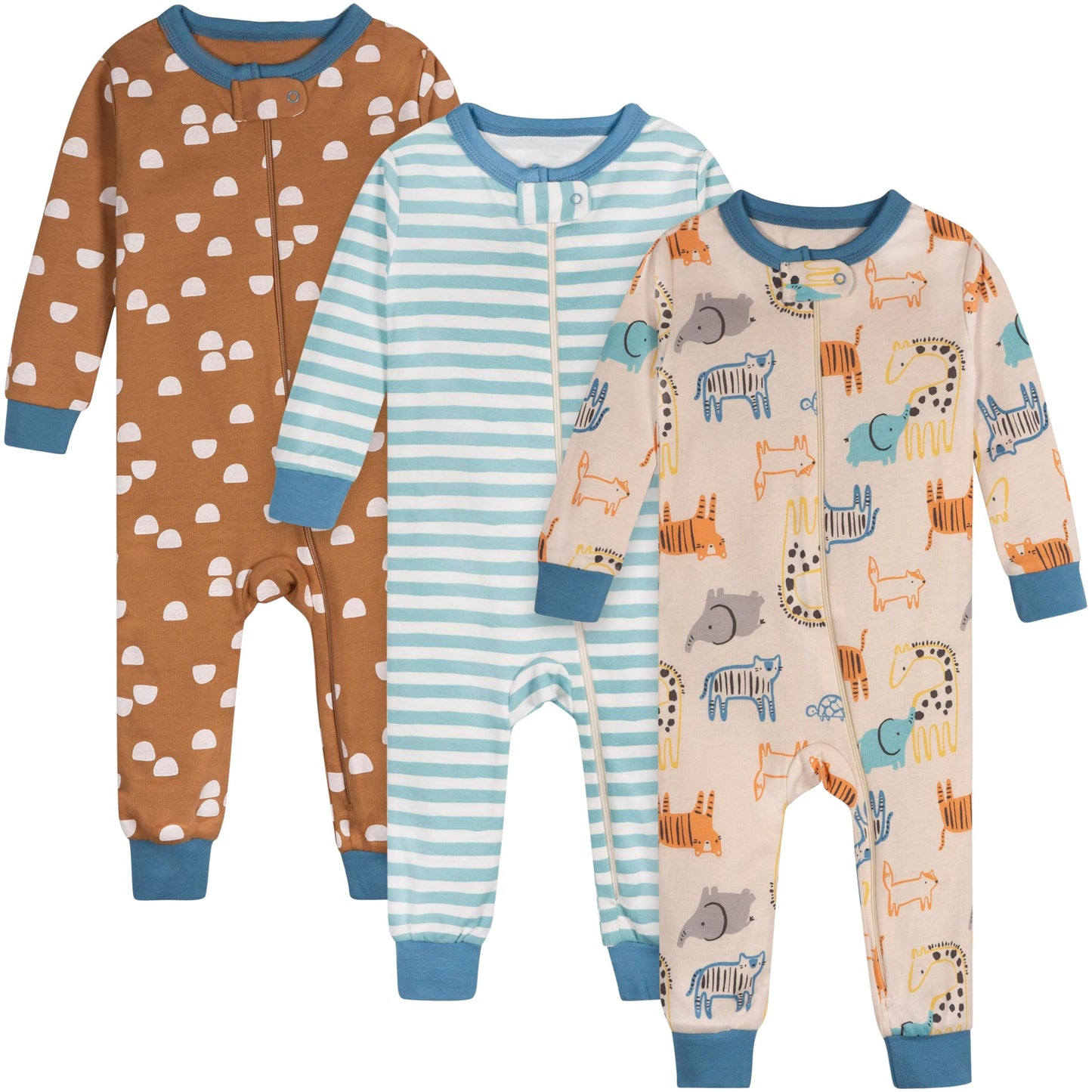 Onesies Brand Baby Boys 3-Pack Snug Fit One-Piece Cotton Pajamas, Safari, 12 Months