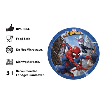 Zak! Marvel Spider-Man - 5-Piece Dinnerware Set - Durable Plastic & Stainless Steel - Includes Tumbler, 8-Inch Plate, 6-Inch Bow