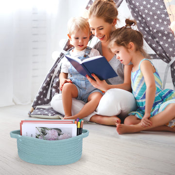XUANGUO Small Woven Basket Cute Oval Cotton Rope Baby Gifts Baskets with Handle Empty Wicker Storage Baskets For Kids Cat Dog To