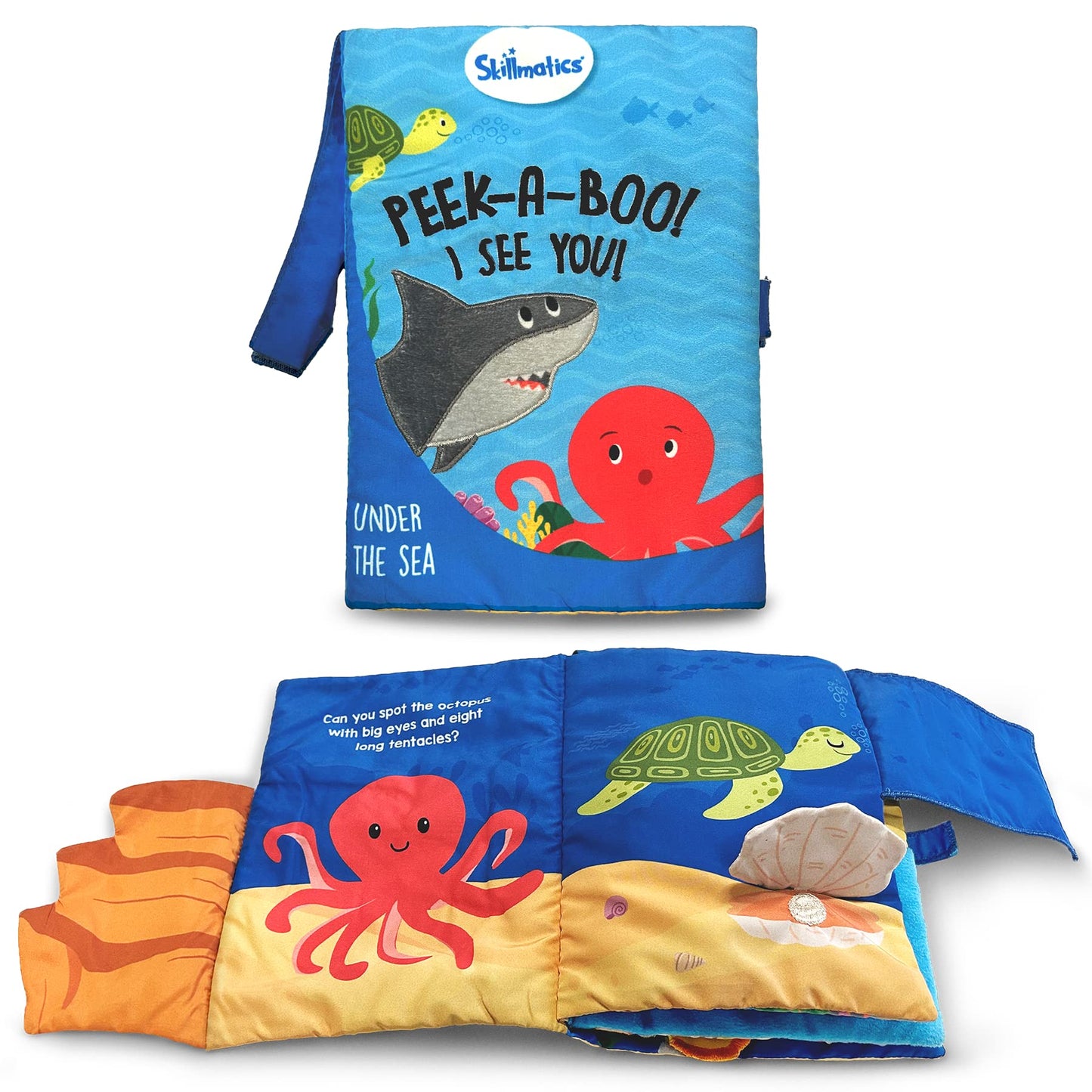 Skillmatics Peek-A-Boo Underwater Animal Book - Soft Cloth Book for Baby, Crinkle Pages for Sensory Play, Toddler Toys, Gifts fo