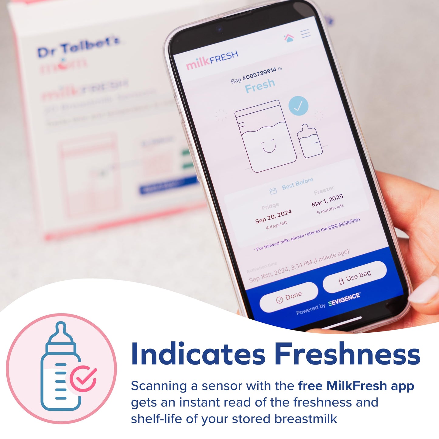 Dr. Talbot'S Mom Milkfresh Breast Milk Sensors - Track Freshness Of Pumped Milk With App. Manage Storage Bag Inventory, 20 Pk