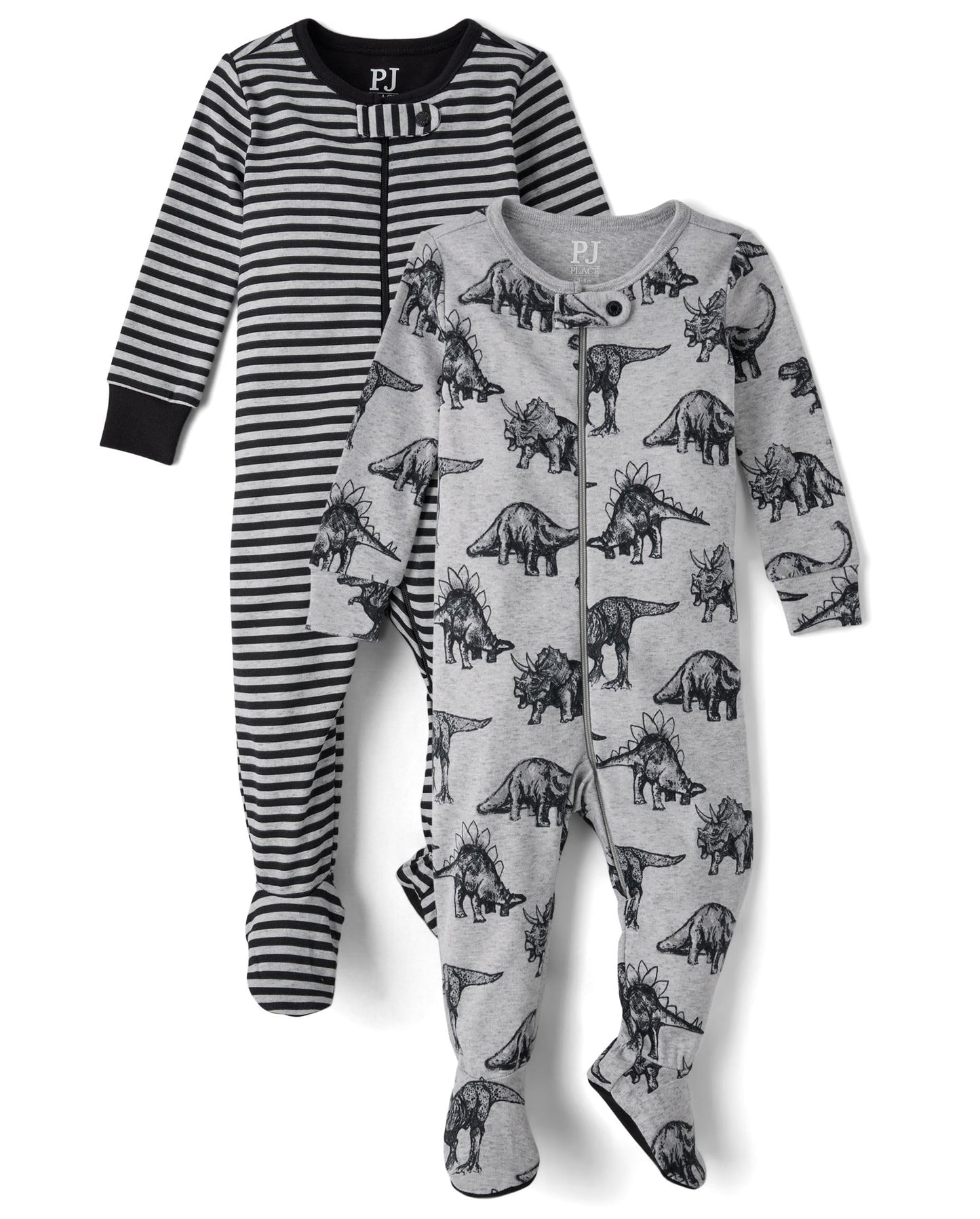 The Children'S Place,Baby Boys,And Toddler Long Sleeve 100% Cotton Zip-Front One Piece Footed Pajama,Dino 2-Pack,2 Years