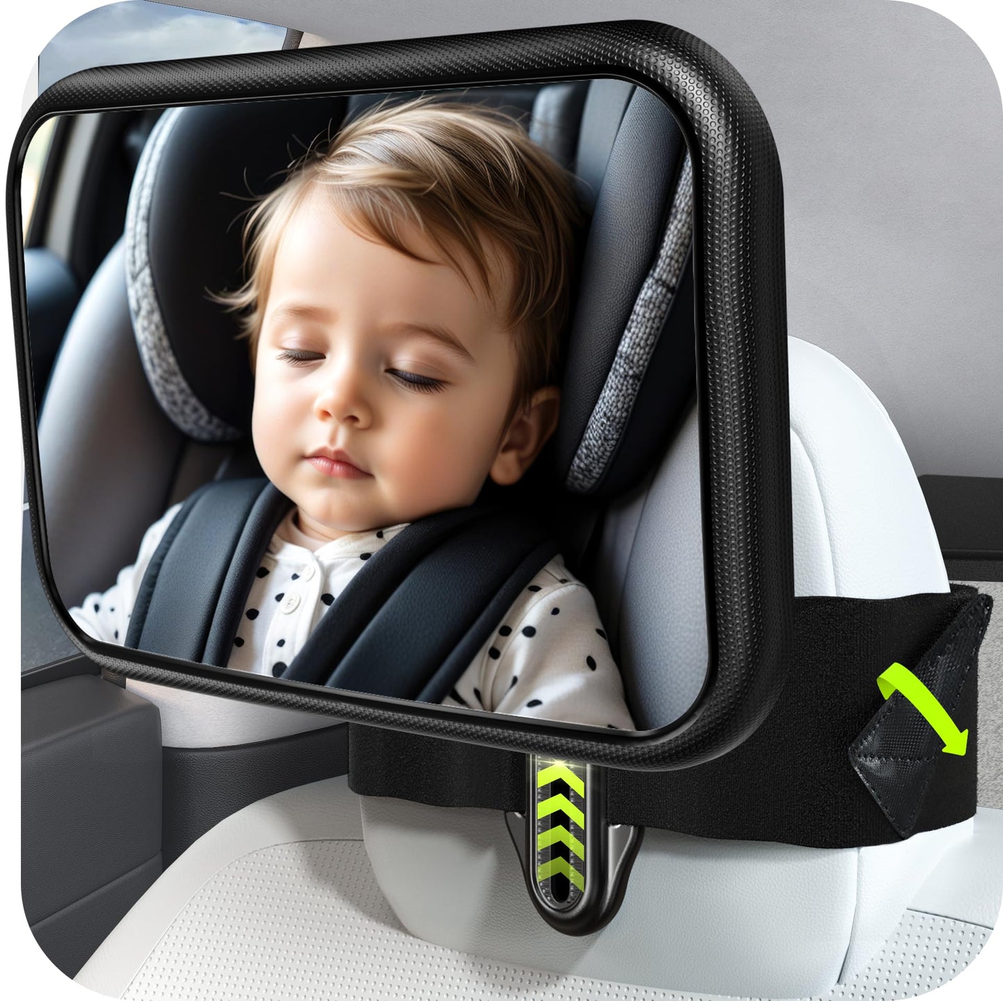 Fixed Headrest Baby Car Mirror Fit Tesla Car Back Seat, Safety Rear Facing Mirror, 100% Shatterproof & Shake-Proof, Wide Clear R