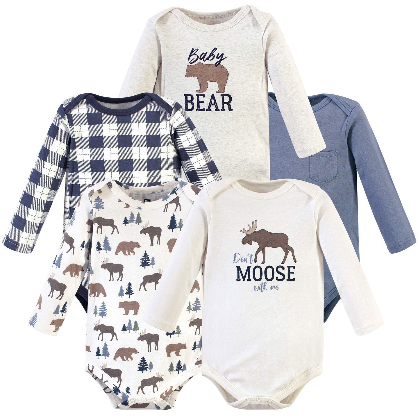 Hudson Baby Unisex Baby Cotton Long-Sleeve Bodysuits, Moose Bear, 0-3 Months