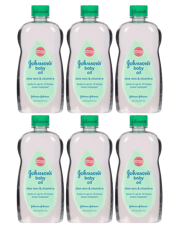 Johnson S Baby Oil, Mineral Oil Enriched With Aloe Vera And Vitamin E To Prevent Moisture Loss, Hypoallergenic, 20 Fl. Oz (Pack