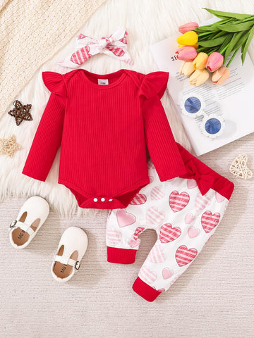12-Month Valentine'S Outfiys My 1St Valentine'S Day Outfit Toddler Girl Clothes Baby Romper 12 Months Red Headband