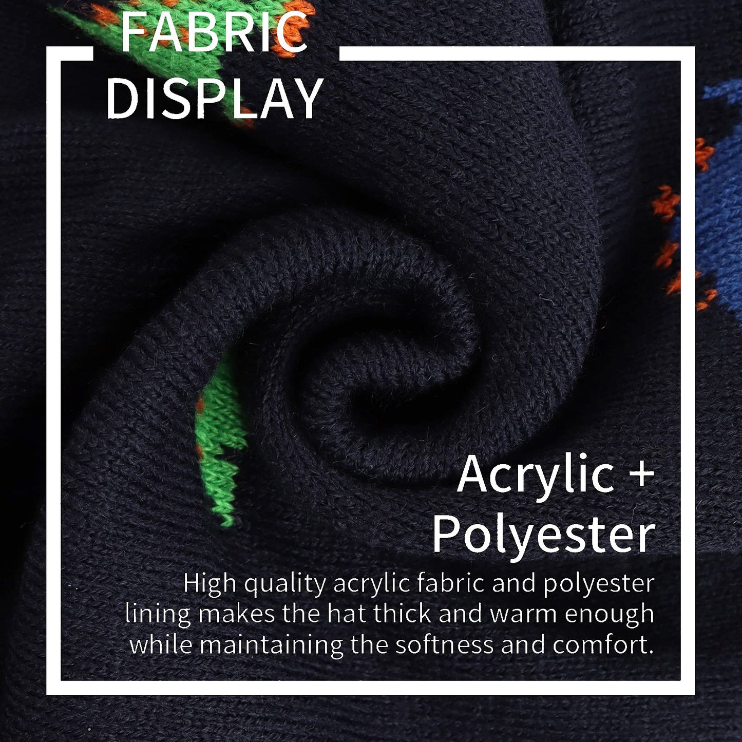 Jangannsa Knitted Baby Hat Scarf Set Winter Warm Boys Girls Beanie Fleece Lining Toddler Kids Hats With Pompom (Navy Dinosaur(Ha