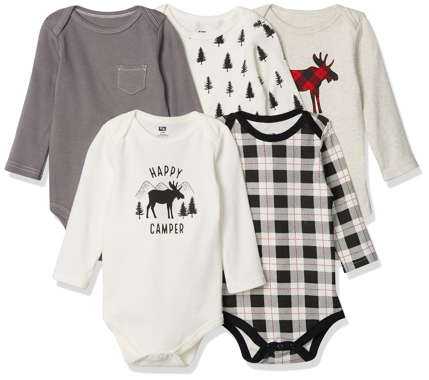 Hudson Baby Unisex Baby Cotton Long-Sleeve Bodysuits Moose 5-Pack, 3-6 Months
