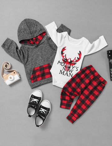Oklady Toddler Boy Clothes Deer Print Hoodie Tops Pants Baby Boy Sweatsuit Baby Boy Christmas Outfits 12-18 Month