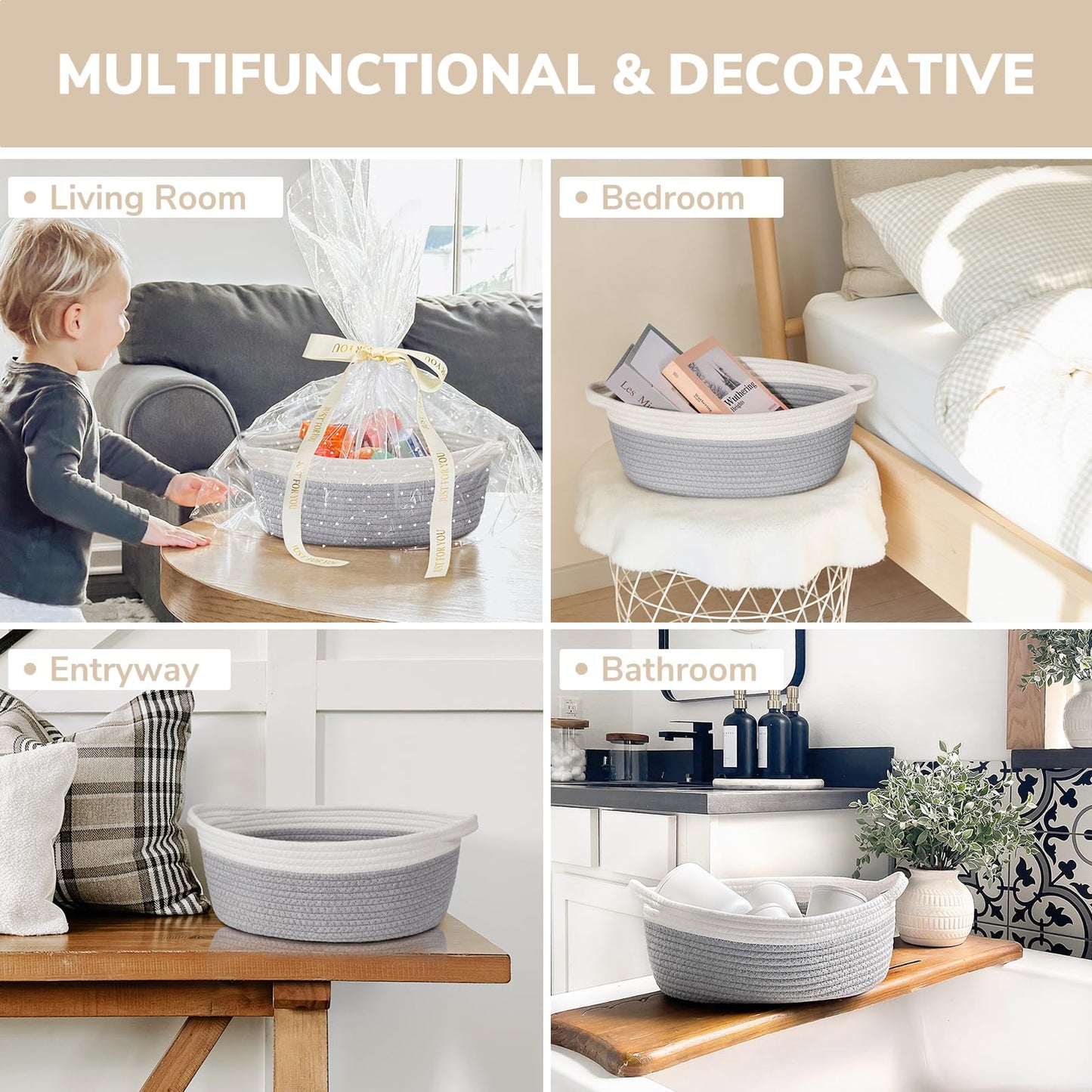 Chicvita Small Basket For Gifting, Cute Basket For Decor, Baby Basket For Towels, Diapers, Dog Basket, Woven Storage Basket, Emp