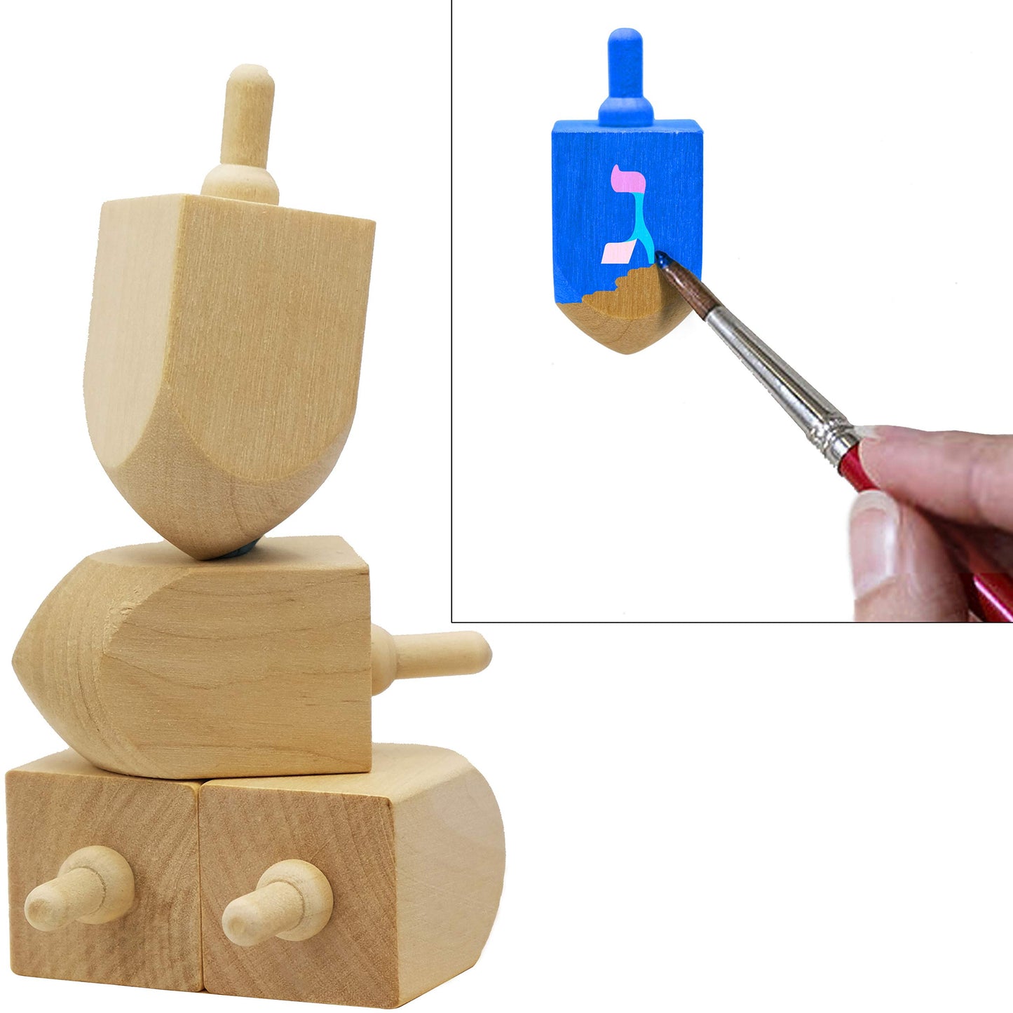 The Dreidel Company Hanukkah Wooden Dreidel, Design Your Own 3' Inch Wooden Chanukah Dreidel, Unfinished Natural Wood Dreidels