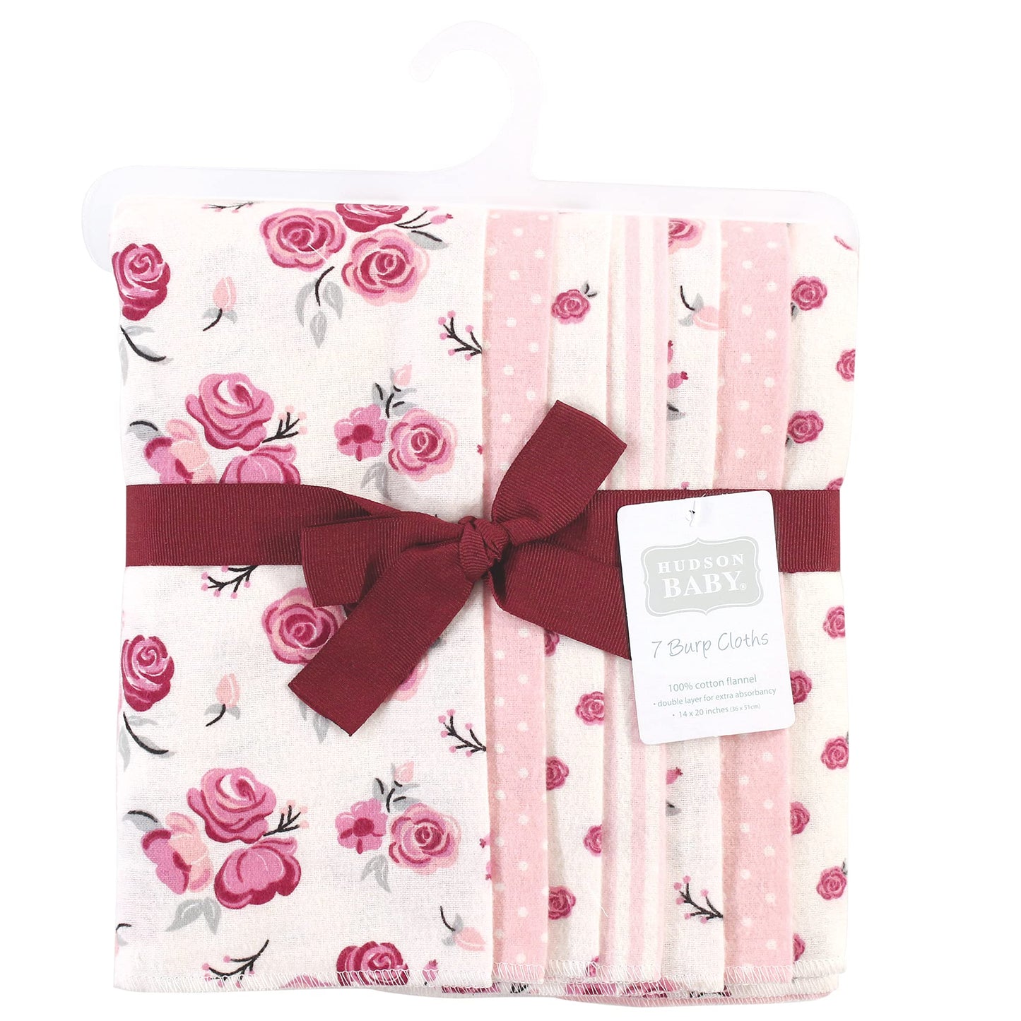 Hudson Baby Unisex Baby Cotton Flannel Burp Cloths, Cream Rose, One Size