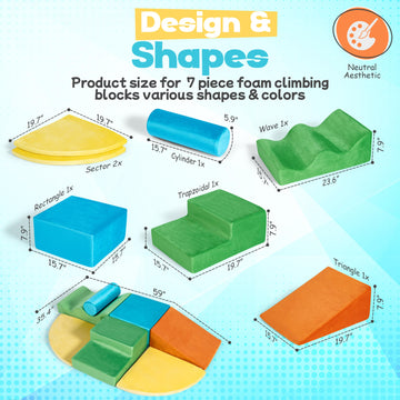 Foam Climbing Blocks For Toddlers - Soft Play Climbing For Toddlers - 7 Piece Toddler Climbing Blocks For Active Play, Motor Ski