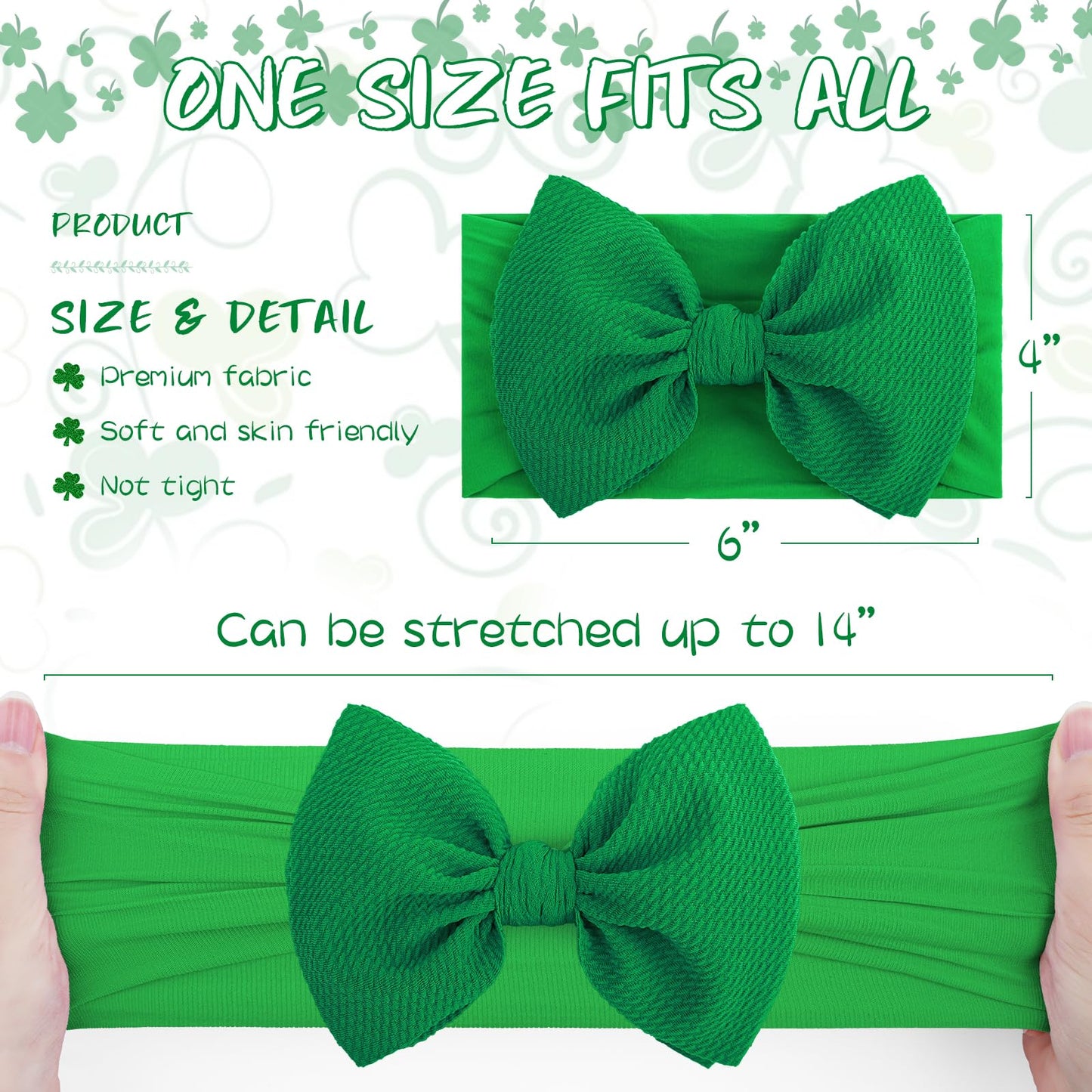 Lanmerry St.Patrick'S Day 6'' Baby Girl Bows Clover Headbands St. Patrick Top Hat Print Hair Bows Baby Elastics Nylon Hairbands