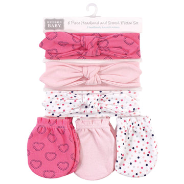 Hudson Baby Unisex Baby Cotton Headband And Scratch Mitten Set, Navy Hearts, 0-6 Month