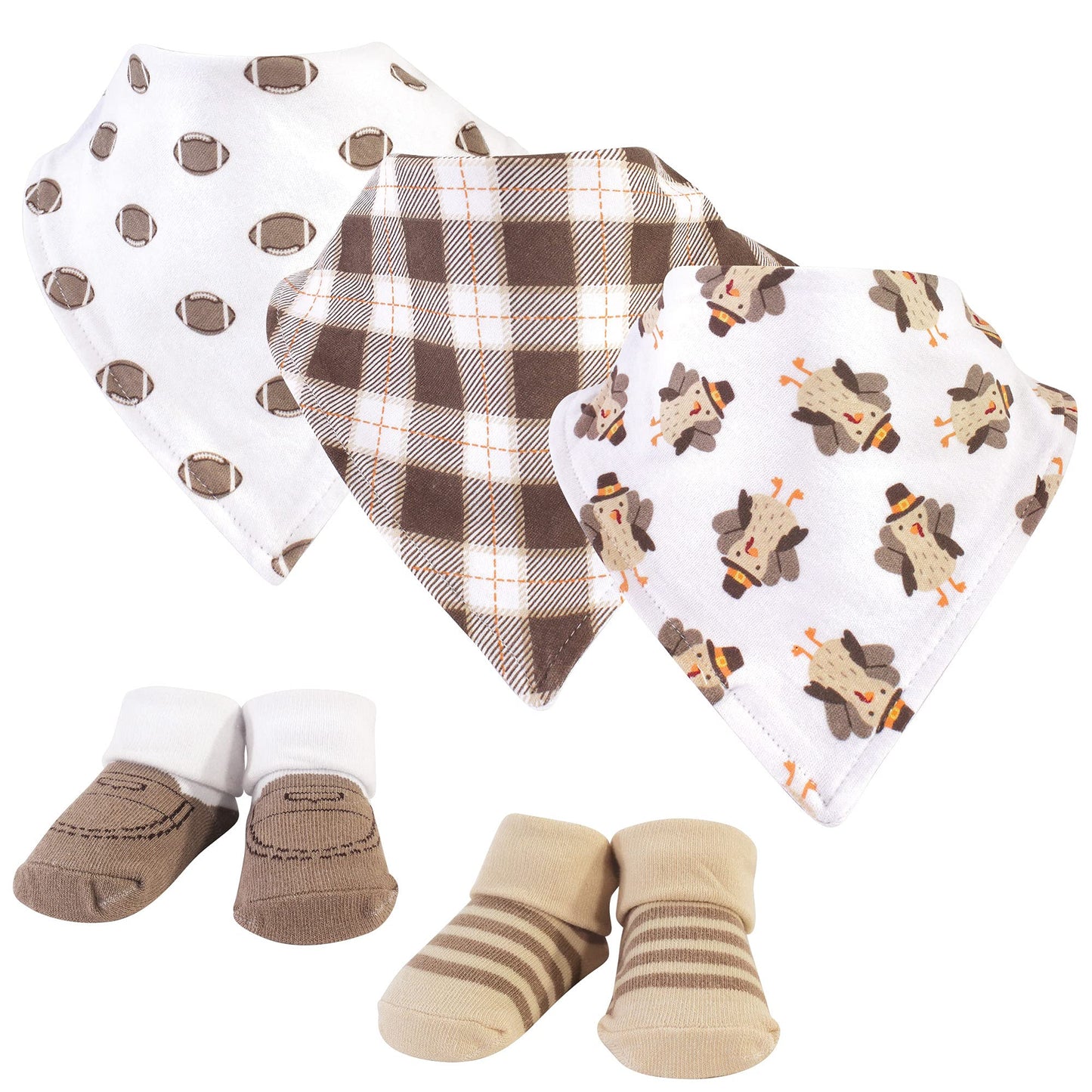 Hudson Baby Unisex Baby Cotton Bib And Sock Set, Boy Turkey, One Size