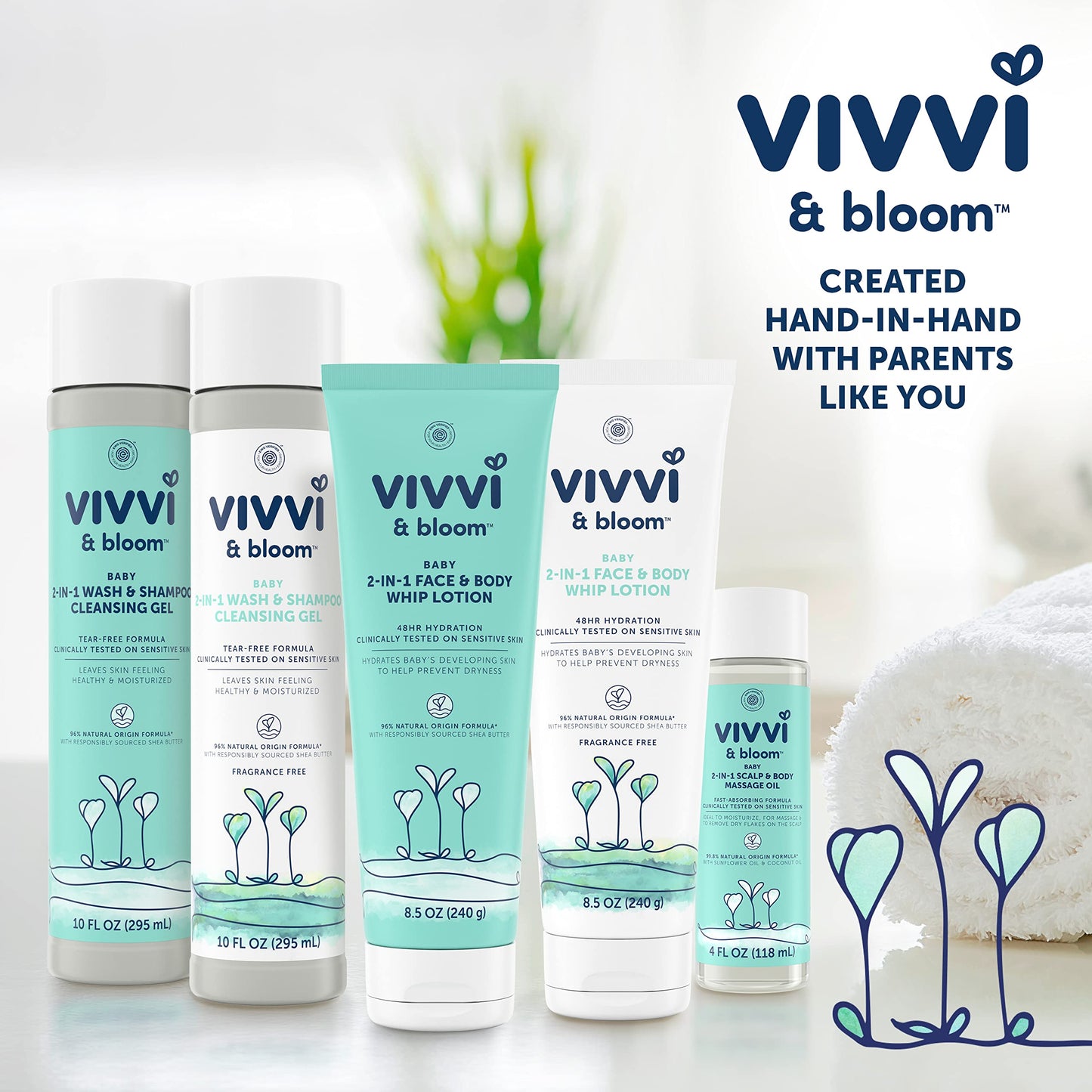 Vivvi & Bloom Gentle 2-In-1 Baby Wash & Shampoo Cleansing Gel, Leaves Sensitive Skin Feeling Healthy & Moisturized, Tear-Free, F