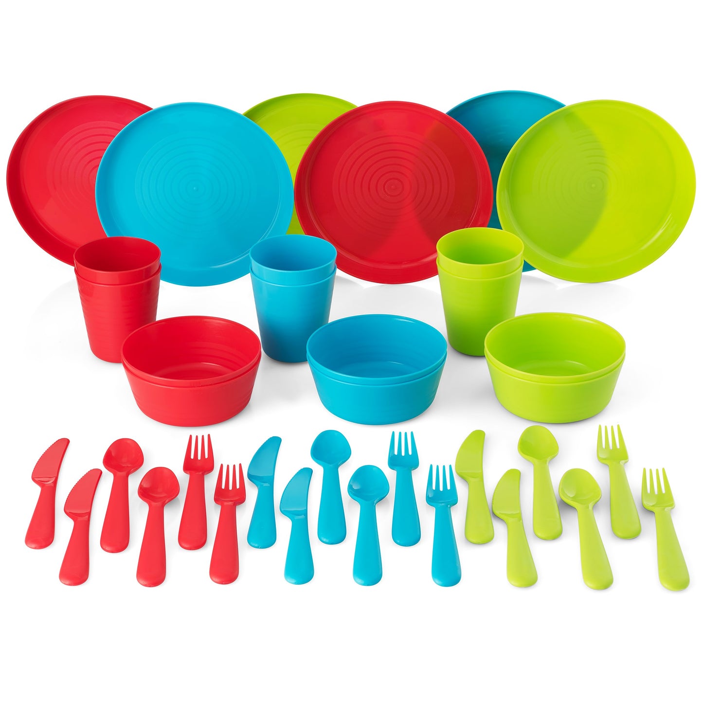 Plaskidy Kids Plastic Dinnerware Set - 36 Pc Reusable Children'S Dinner Set Microwave/Dishwasher Safe Bpa Free Toddler Dishes Di