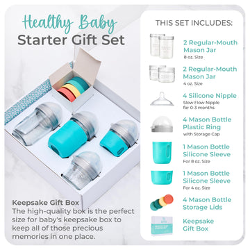 Mason Bottle Baby Glass Bottle & Breastmilk Storage Glass Set (8Oz & 4Oz, 4-Pack) - Bpa Free, Non Toxic Glass Feeding Bottles Fo