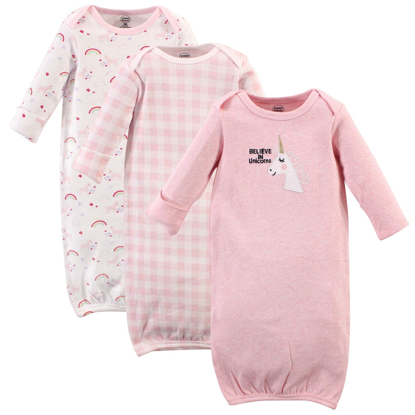 Luvable Friends Unisex Baby Cotton Gowns, Unicorn, 0-6 Months Us