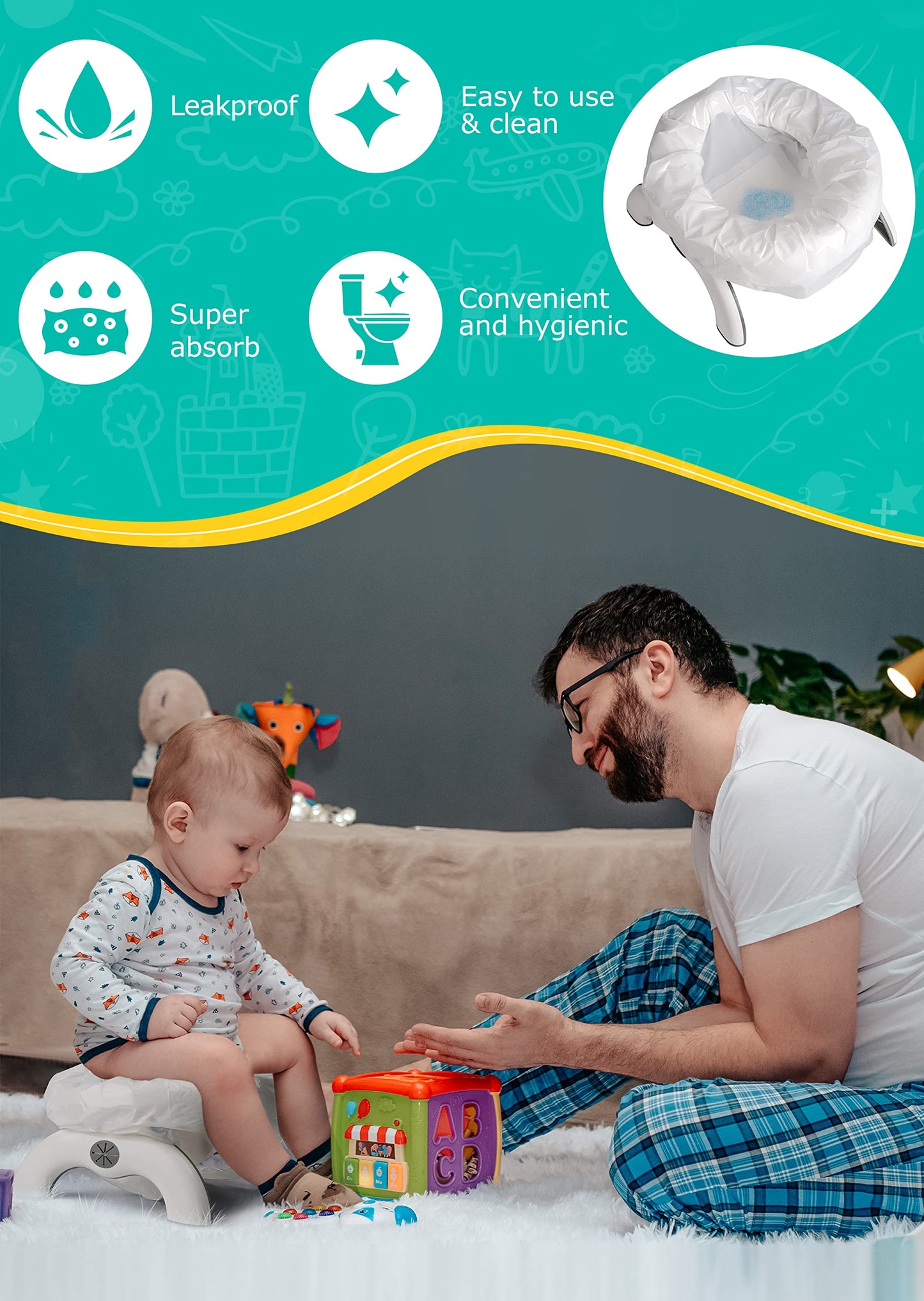 Newnice 60 Packs Disposable Potty Liners With 200Ml Absorbent Pads, Portable Travel Potty Bags Compatible With Oxo Tot 2-In-1 Go