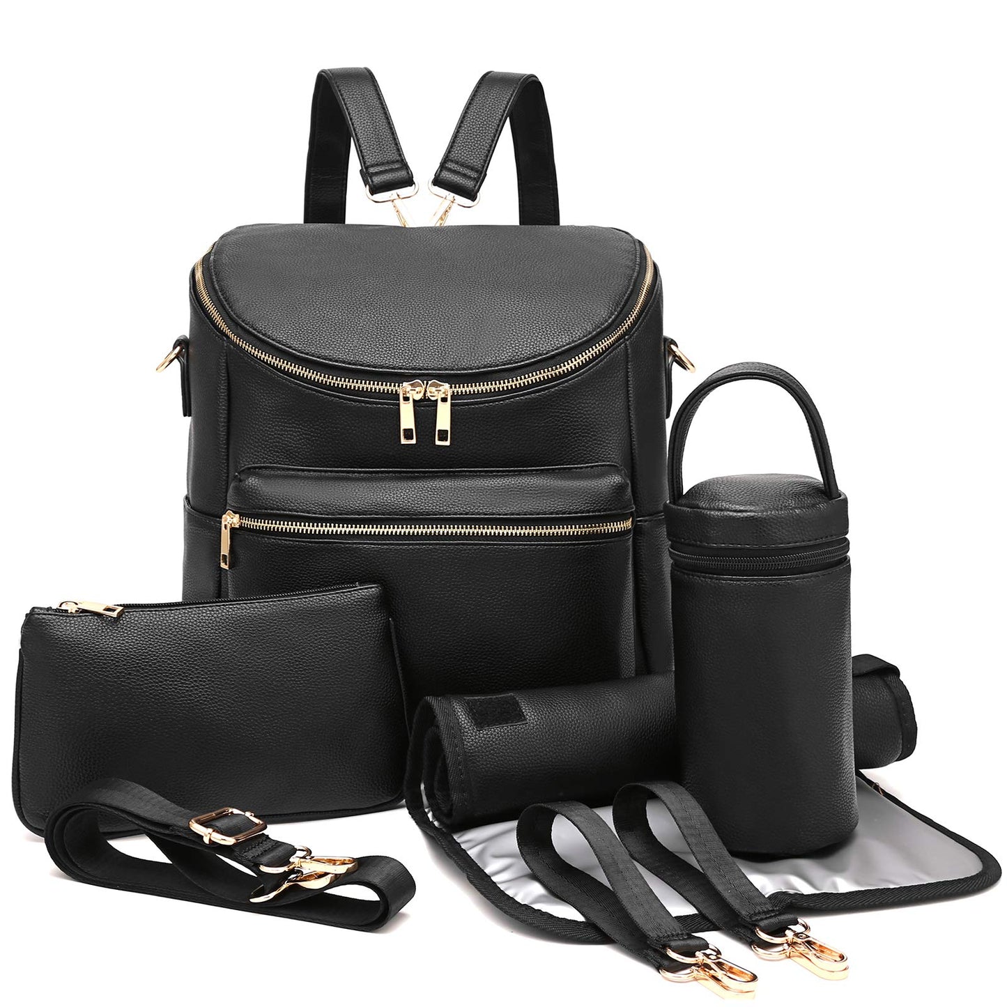 I IHAYNER Diaper Bag Backpack Leather Backpack for Women Travel Backpack Baby Bag Large with Troller Straps Capacity for Wet Clo