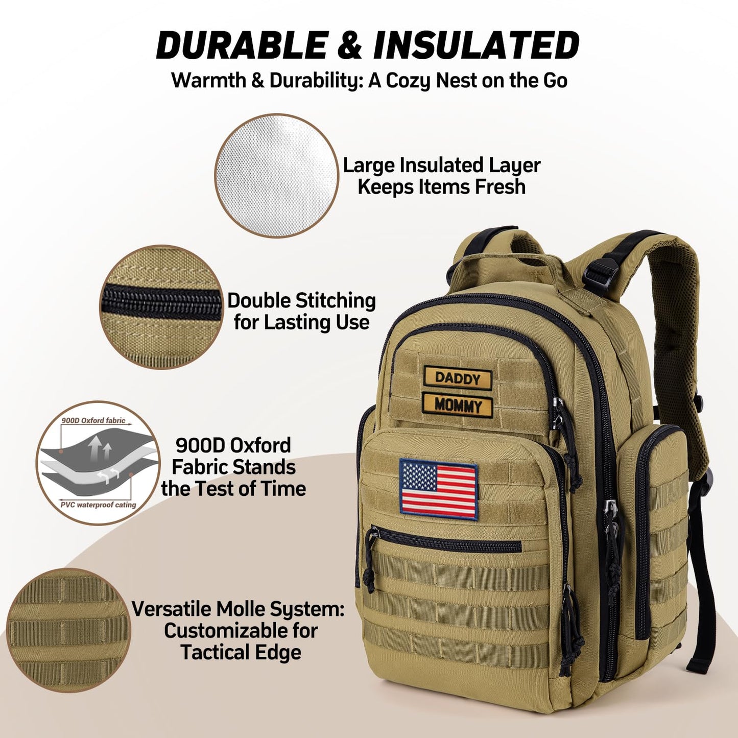 Sharkmouth Baby Diaper Bag For Men - Large Military Daddy Gear Backpack With Changing Pad For Travel Camping Hiking - Army Style