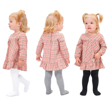 Stelle Toddler Girls Tights Baby Seamless Knit Thick Cotton Leggings Pantyhose(Infants/Kids/Childern)(Black+White+Grey,Xs)