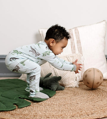 Burt'S Bees Baby Baby Boys Pajamas, Zipfront Nonslip Footed Pjs, Organic Cotton Baby And Toddler Sleepers, Happy Herbivores, 18