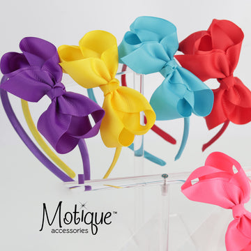 Motique Accessories Little Girls Neon Headband With Side Grosgrain Bow- Neon Yellow