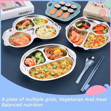 Stainless Steel Plate Divided Meal Tray Sections Dinner Dish For Babies, Toddlers And Kids Eating Food Car Shape Bpa-Free Safe F