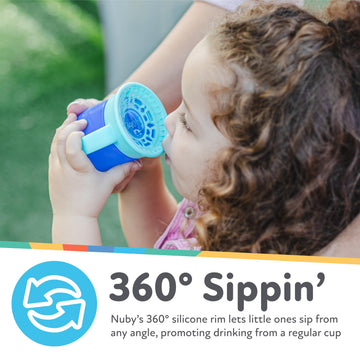 Nuby Wonder Cup With 360 Smart Edge Silicone Rim- Two-Handle Design - (3-Pack) 5 Oz - Green/Red/Blue