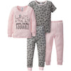 Gerberbaby Girlstoddler Snug Fit 4-Piece Pajama Setpink Kitty Leopard5T