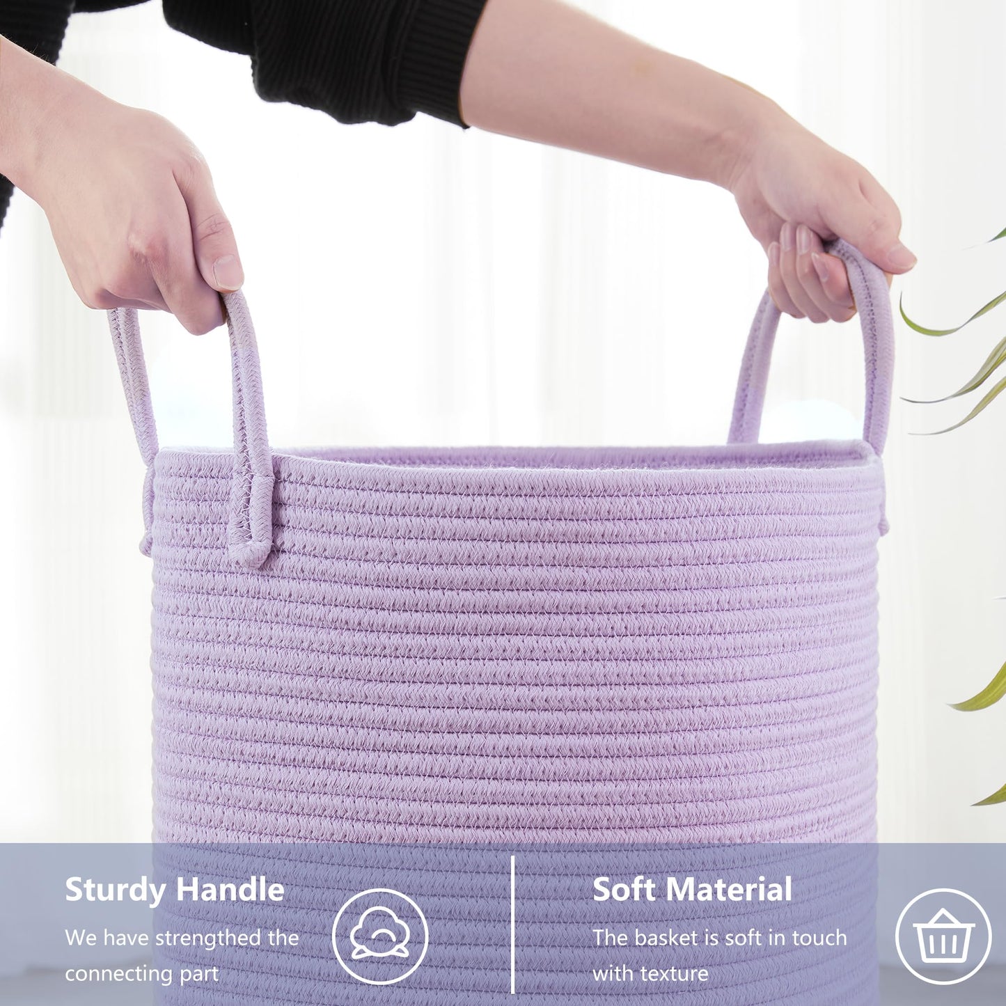 Mojoscend 80L Extra Large Purple Hamper Laundry Basket For Nursery Kids16Dx22H Inches Tall Lavender Blanket Basket For Girls Cot