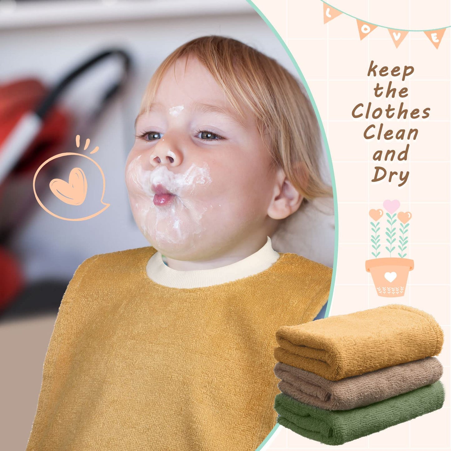 6 Pcs Pullover Baby Bibs Cotton Terry Toddler Absorbent Infant For Feeding And Drooling Towel Slip On Bib(Lively Color)