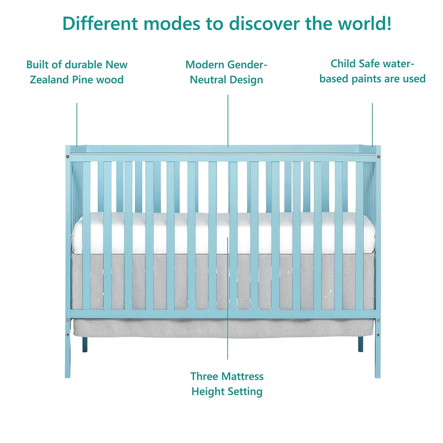 Dream On Me Synergy 5-In-1 Convertible Crib In Aqua Sky, Greenguard Gold Certified