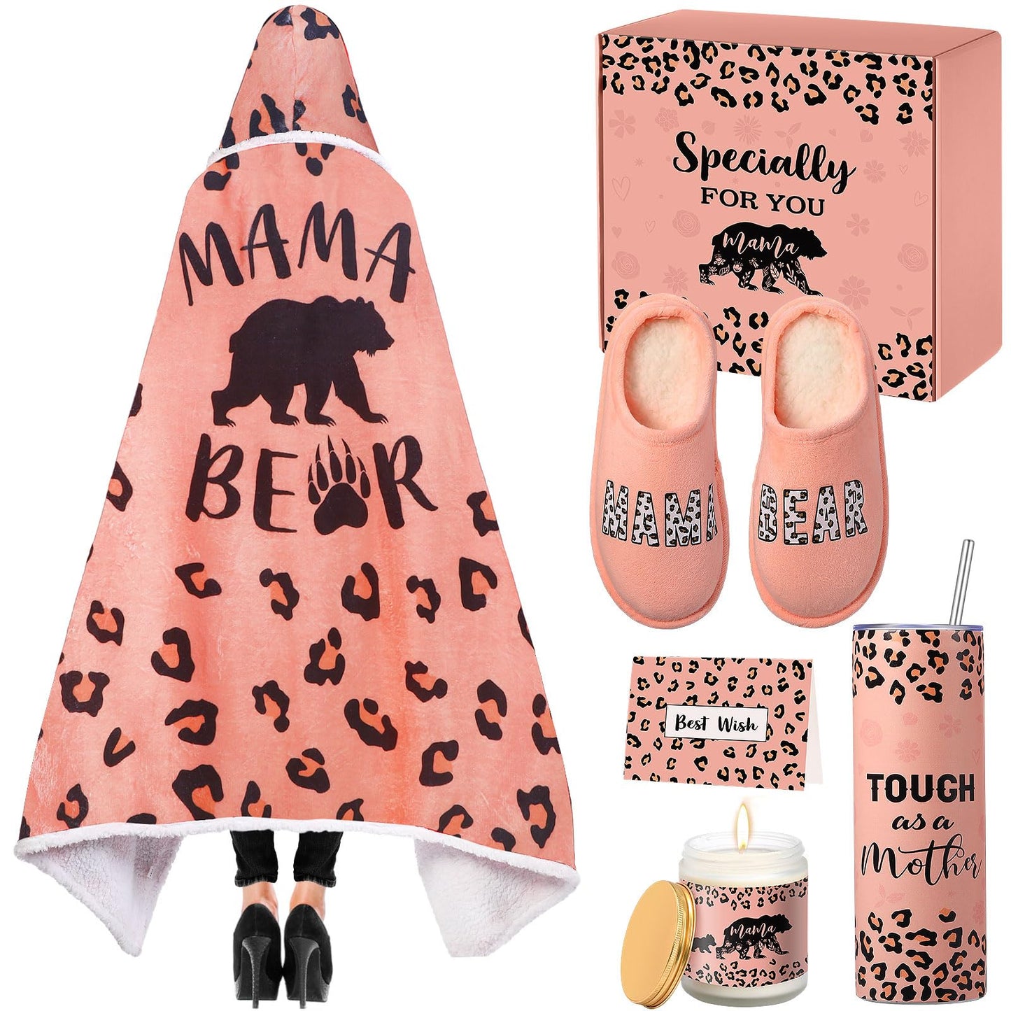 Ziliny 6 Pcs Mama Bear Gifts Set Mom Wife Women Christmas Birthday Gifts from Daughter Son Husband, Mama Bear Leopard Wearable B