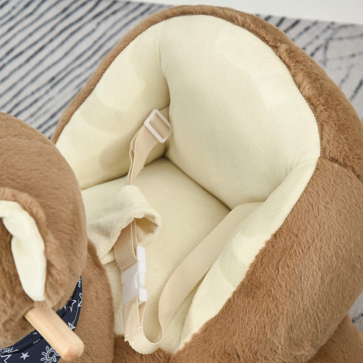 Qaba Baby Rocking Horse with Lullaby, Riding Horse, Bear Themed Plush Animal Rocker with Pedals for Ages 18-36 Months
