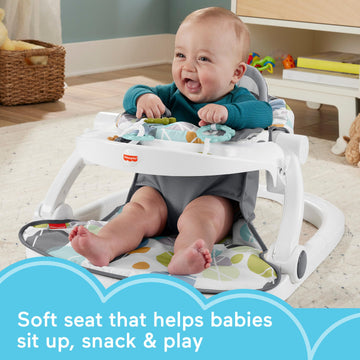 Fisher-Price Portable Baby Chair Sit-Me-Up Floor Seat With Snack Tray, Developmental Toys & Washable Seat Pad, Cute Sloth