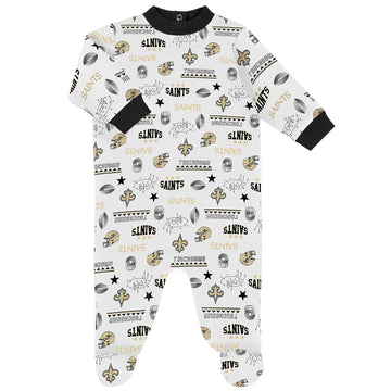 Gerber Nfl New Orlean Saints 3 Pack Bodysuit Sleep N Play Footie Cap Registry Gift Set, Black/White New Orlean Saints, 0-3M