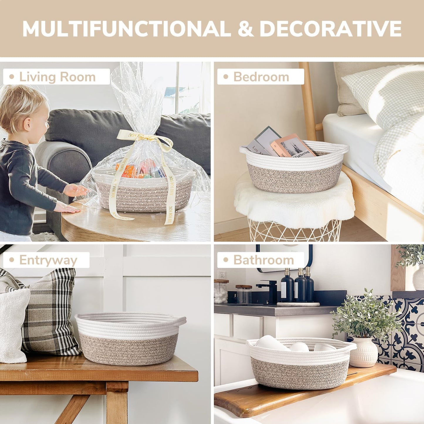 Chicvita Gift Basket Empty To Fill, Woven Baskets For Storage, Small Cute Basket For Baby, Dog Basket, Decorative Basket With Gi