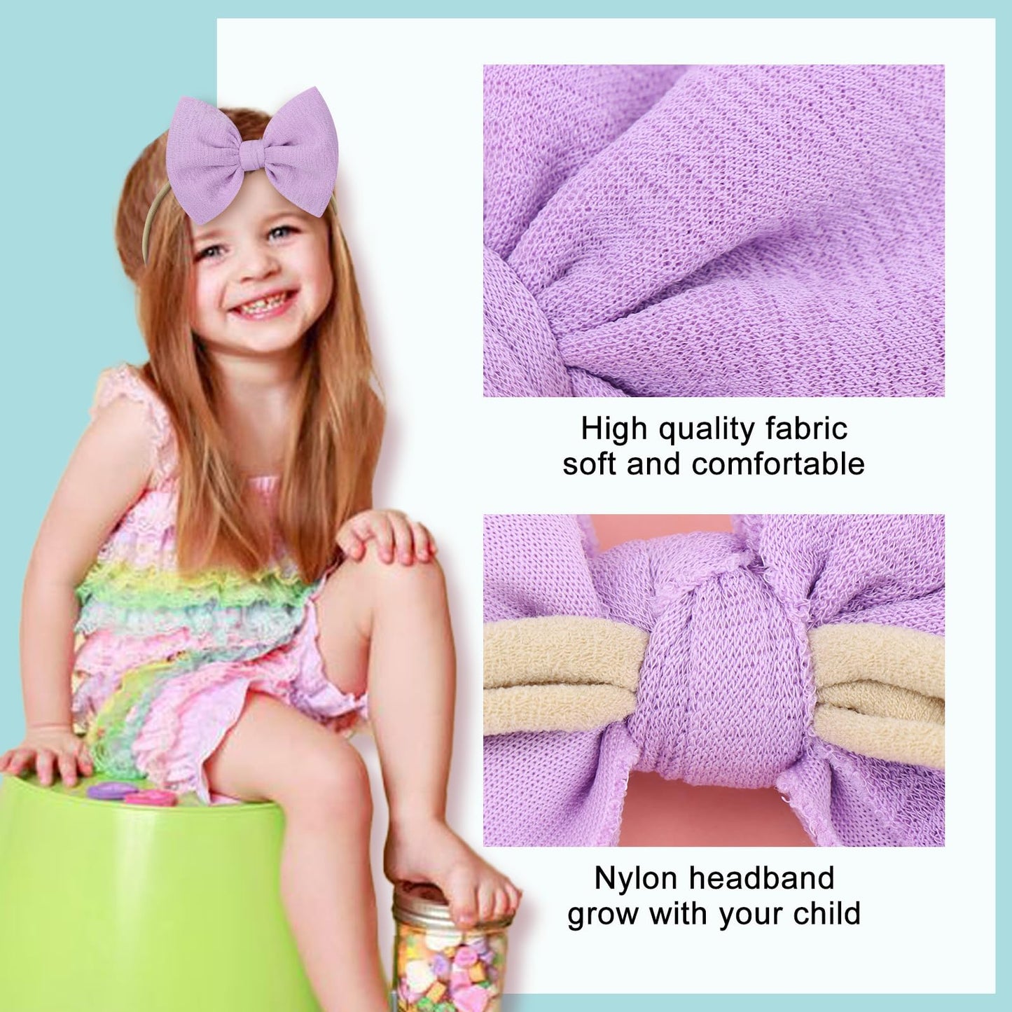 Yanjie Baby Girls Nylon Headbands Newborn Bows Handmade Hair Bows Hairbands Hair Accessories For Newborn Infant Toddlers Kids (B