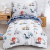 Djy 4 Pieces Cotton Toddler Bedding Set, Dinosaur Cars Reversible Toddler Bed Comforter Set For Kids Boys Girls, Includes Quilte